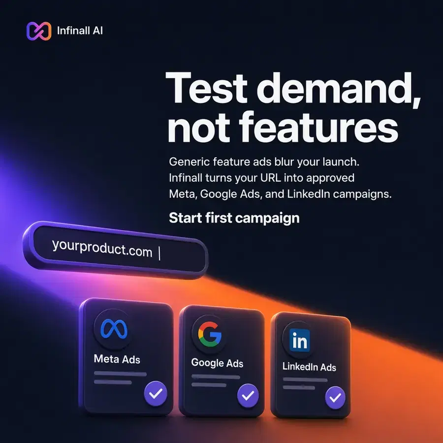 Infinall image ad sample showing a benefit-led headline over a product screenshot
