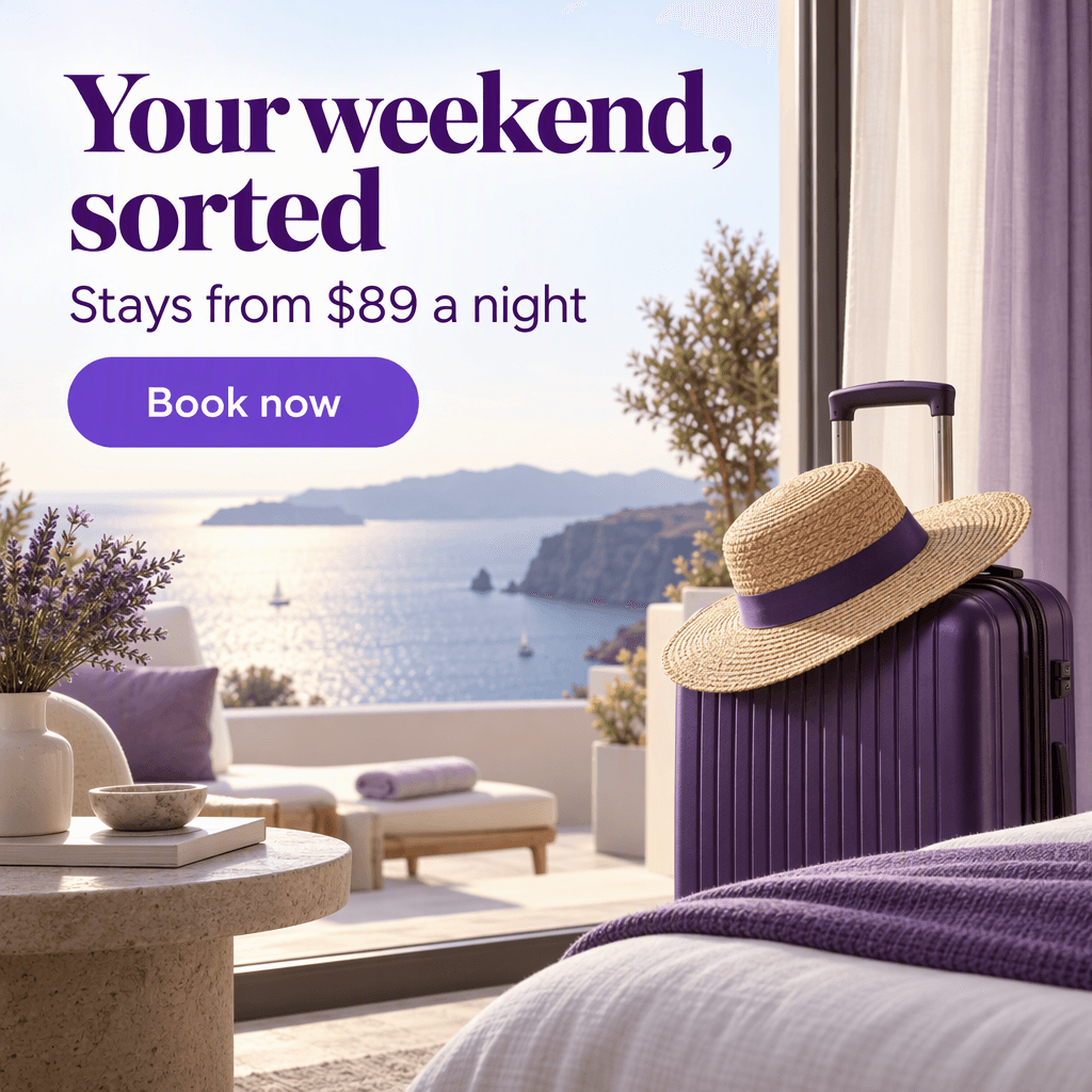 Travel ad: your weekend, sorted