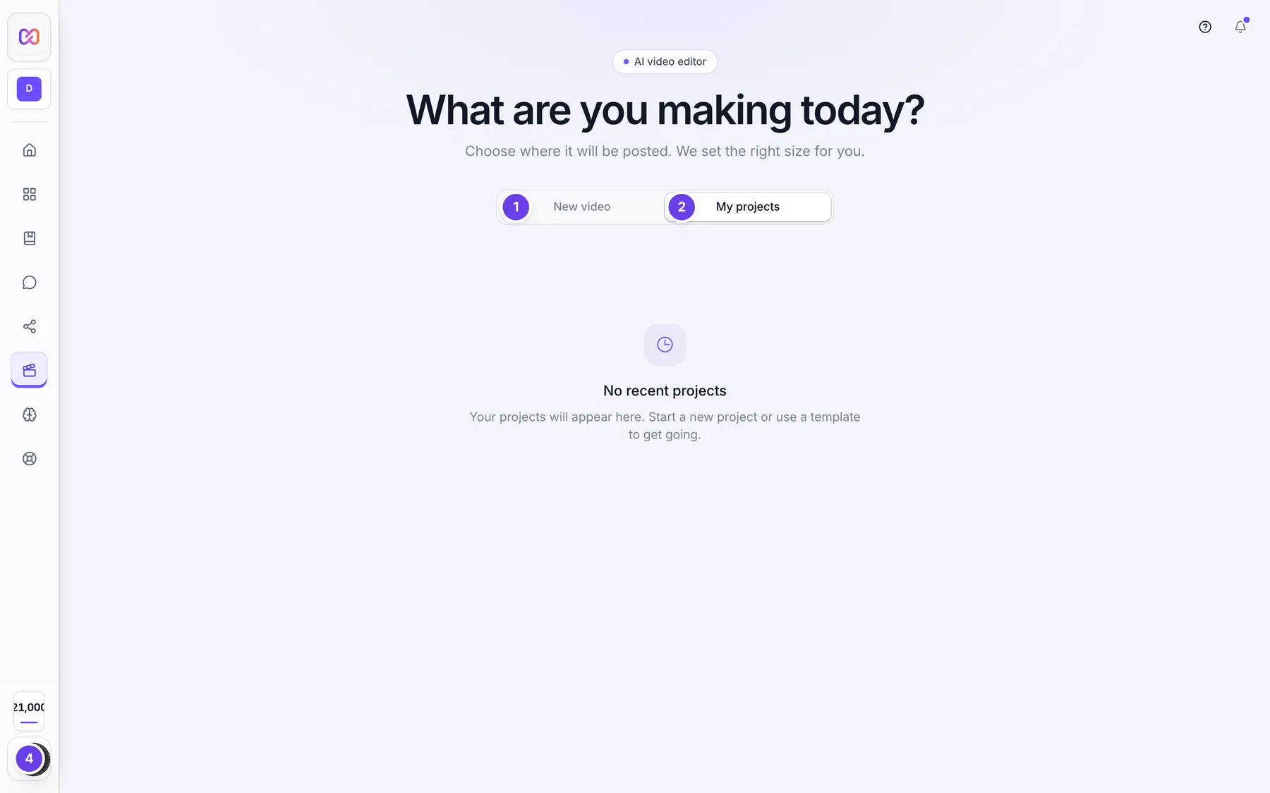 The My projects tab with the list of saved projects, each with an open button and a delete button.
