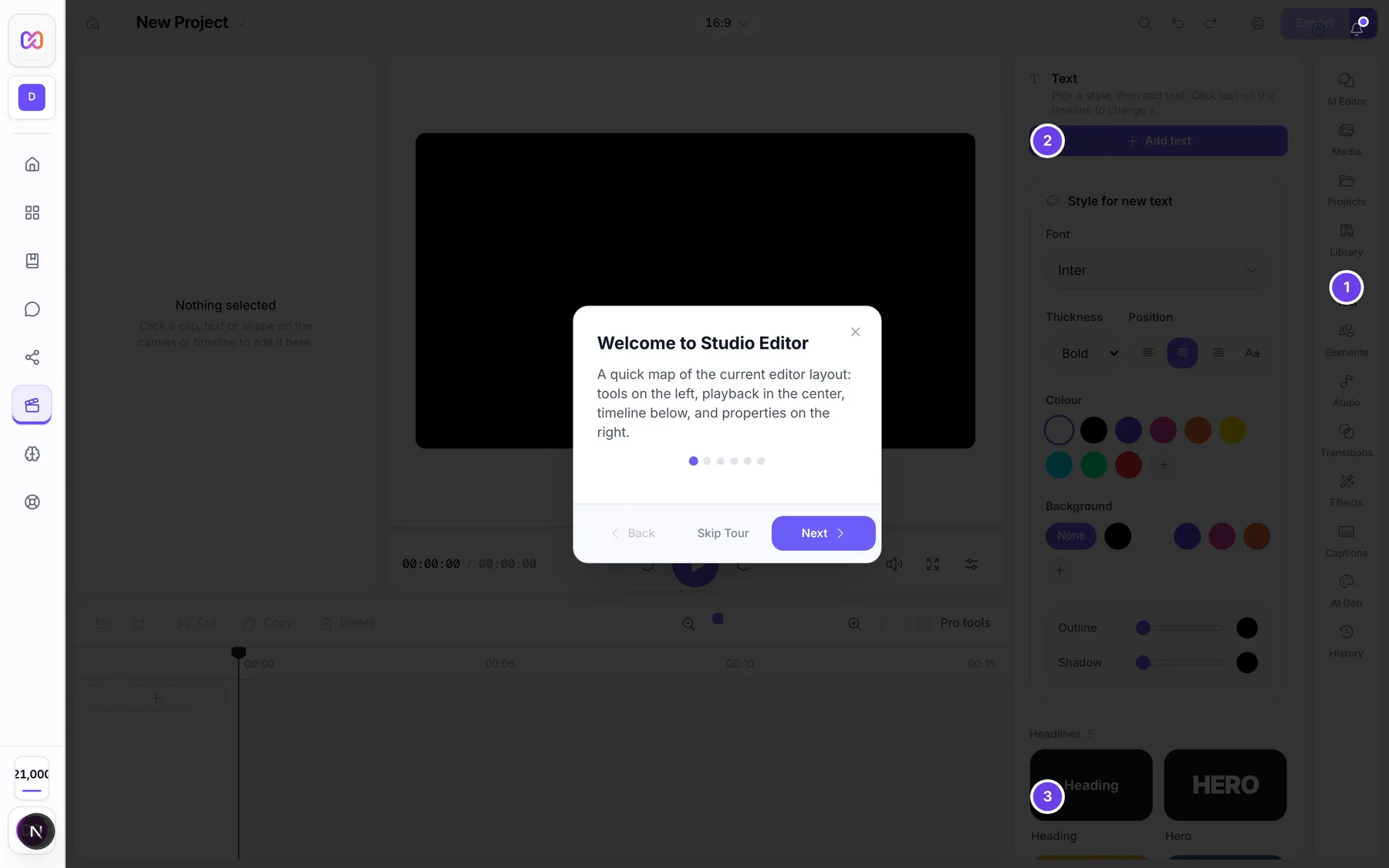 The Text panel of the AI Editor with the style tiles that act as ready-made text starters.