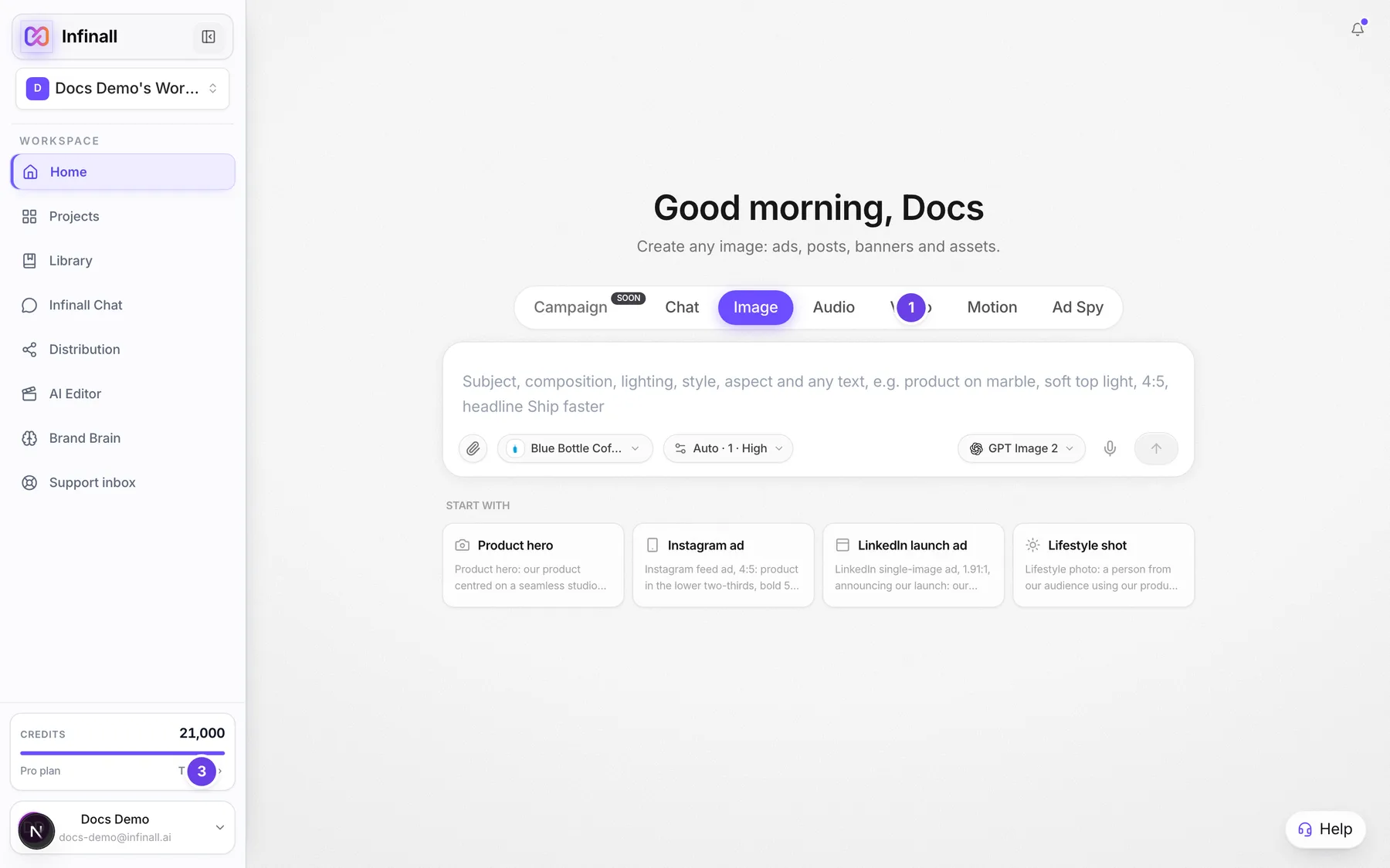 The Home mode tabs with the Video tab and the credits card in the sidebar.